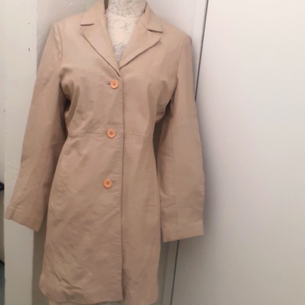 Tuskany Italy Tan Biege leather Jacket Duster size L